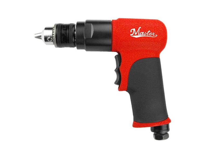 a red and black drill on a white background